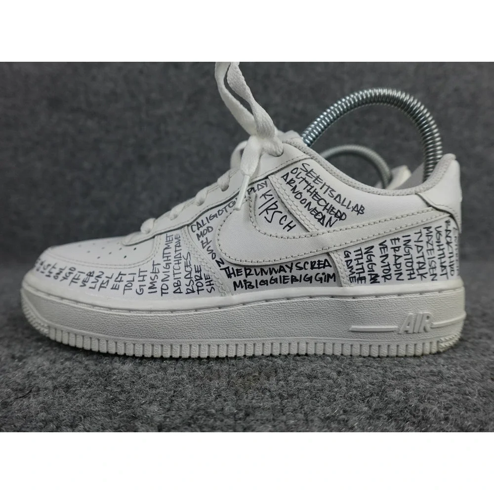 Nike Air Force 1 Low Custom Leah Kirsch White Graffiti Script AF1 4.5Y 6 Women‎